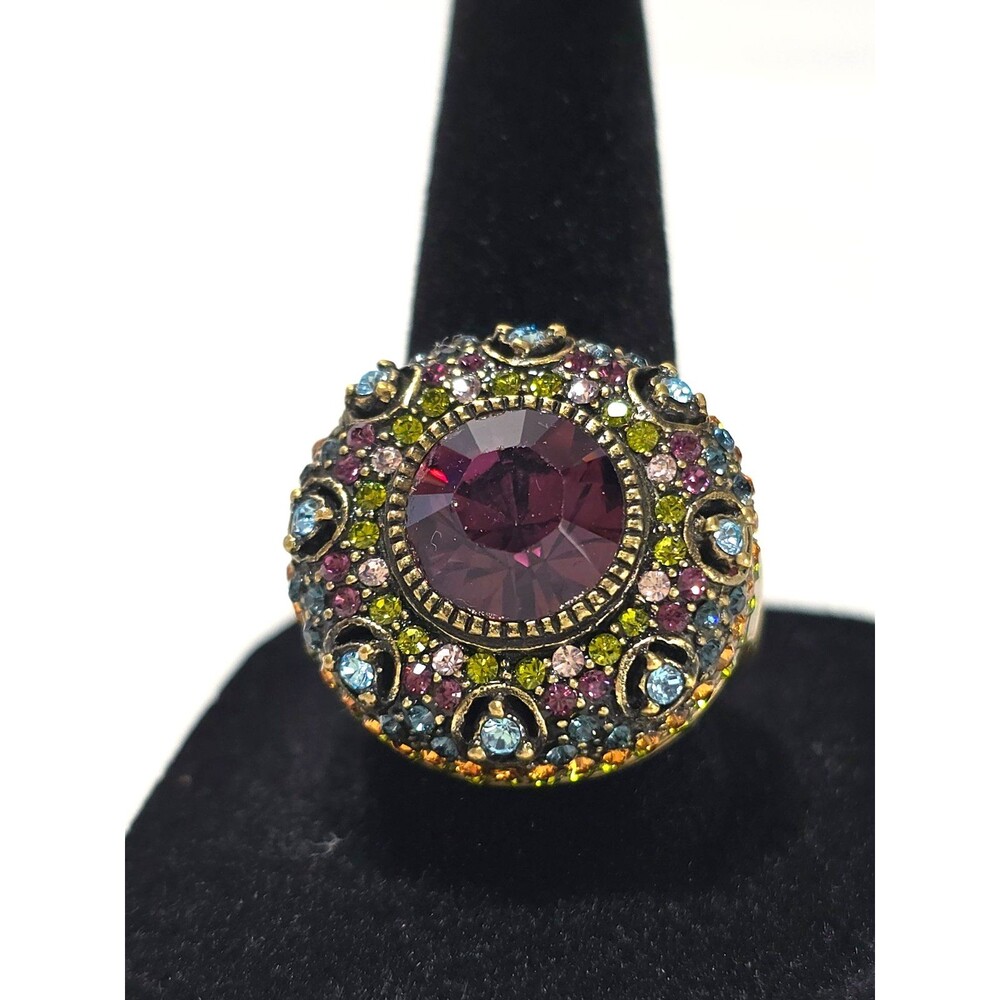 HEIDI DAUS Statement Cocktail Ring Large Purple Amethyst Crystal Size 9 Boho